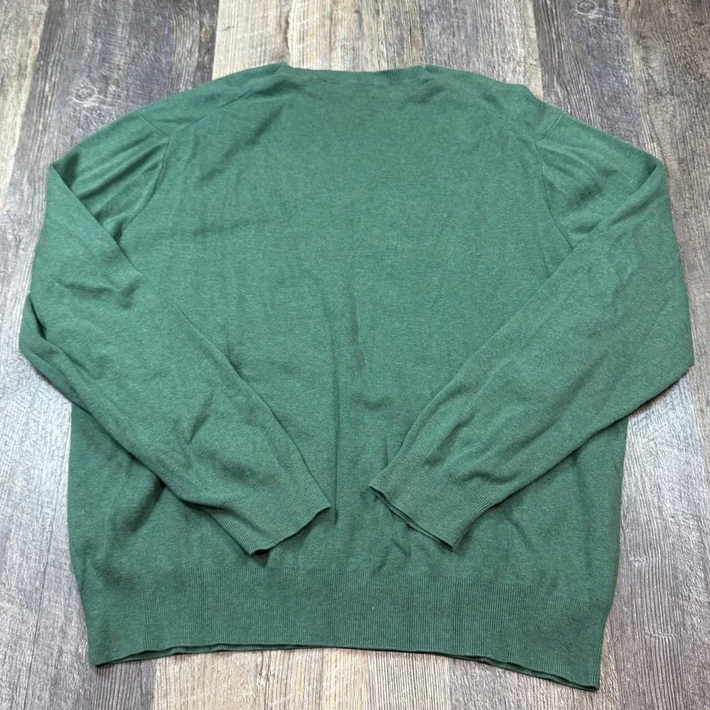 Polo Ralph Lauren Mens Green Pima Cotton V-Neck Sweater XXL Fits XL Pony Logo